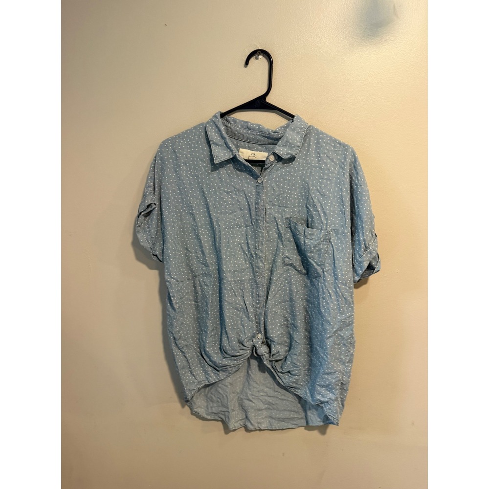 Thread & Supply Tiny Hearts Tencel Button Down Shirt Blue T1167TCTJ Large
